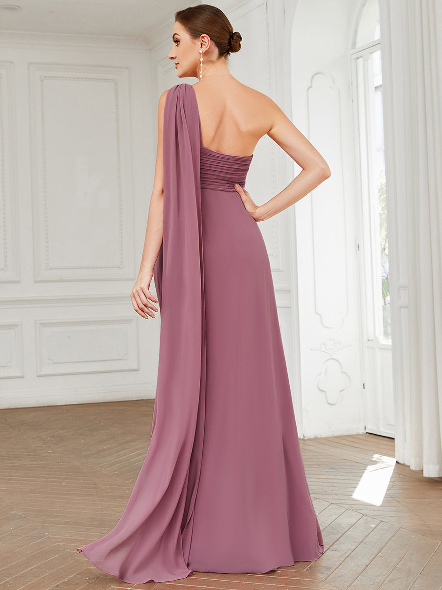 Elegant Pleated A-Line Floor Length One Shoulder Sleeveless Bridesmaids Dress - CALABRO®