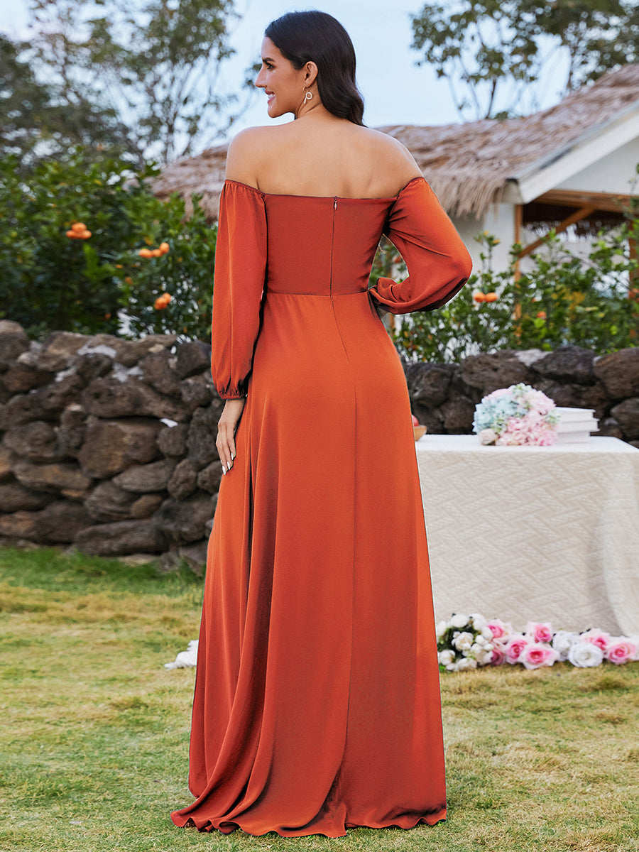 Chiffon Maxi Long One Shoulder Evening Dresses With Lantern Sleeves - CALABRO®