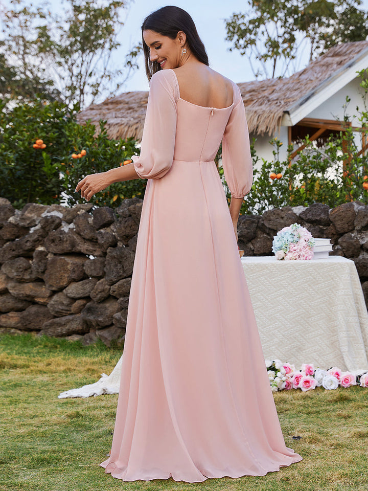 Chiffon Maxi Long One Shoulder Evening Dresses With Lantern Sleeves - CALABRO®