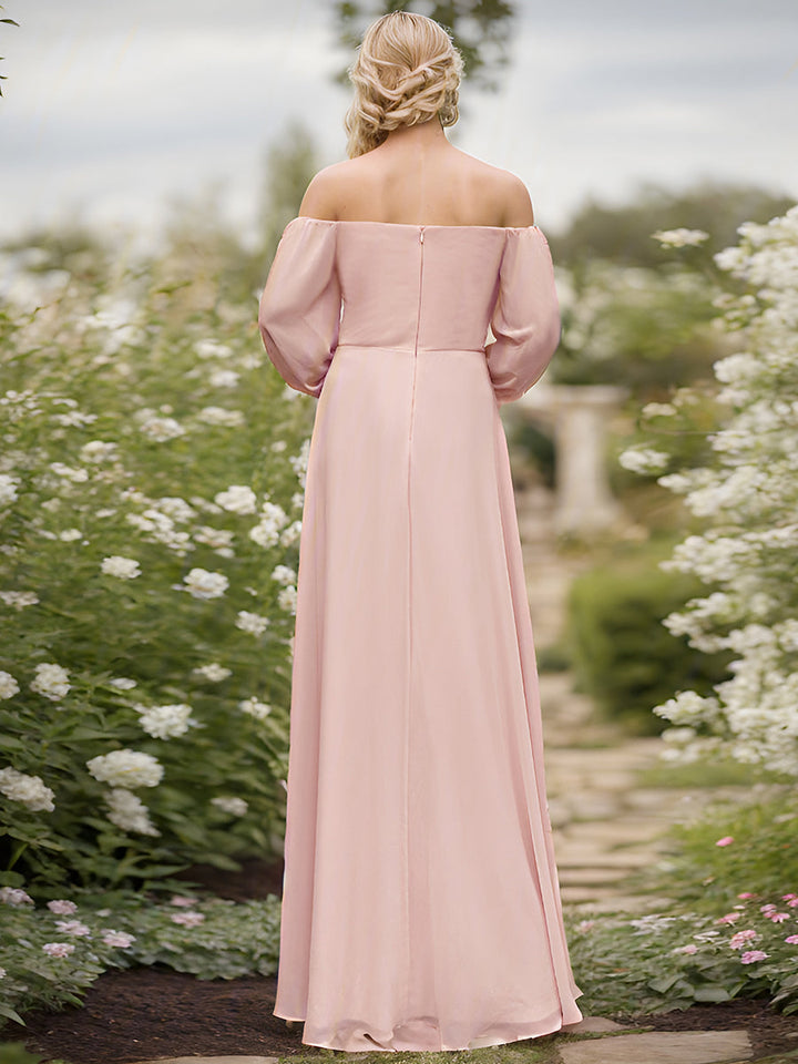 Chiffon Maxi Long One Shoulder Evening Dresses With Lantern Sleeves - CALABRO®