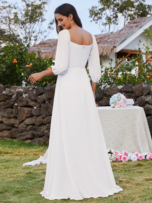 Chiffon Maxi Long One Shoulder Evening Dresses With Lantern Sleeves