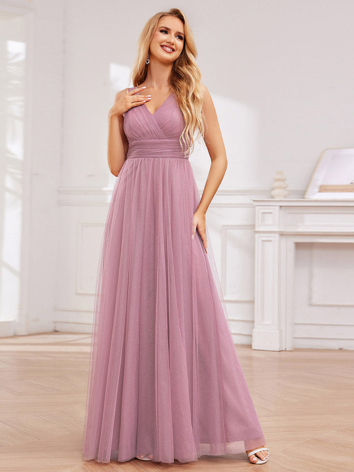 Maxi Spaghetti Strap Sequin Hollow Bridesmaid Dress - CALABRO®