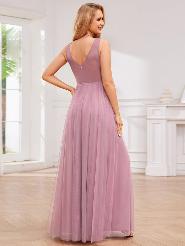 Maxi Spaghetti Strap Sequin Hollow Bridesmaid Dress