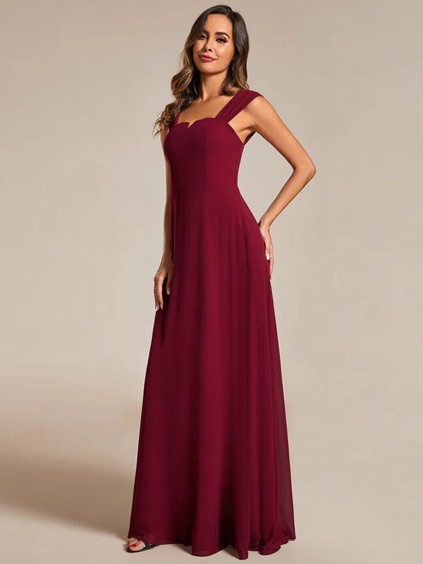 Chiffon Square Neck Bridesmaid Dress With Sleeveless