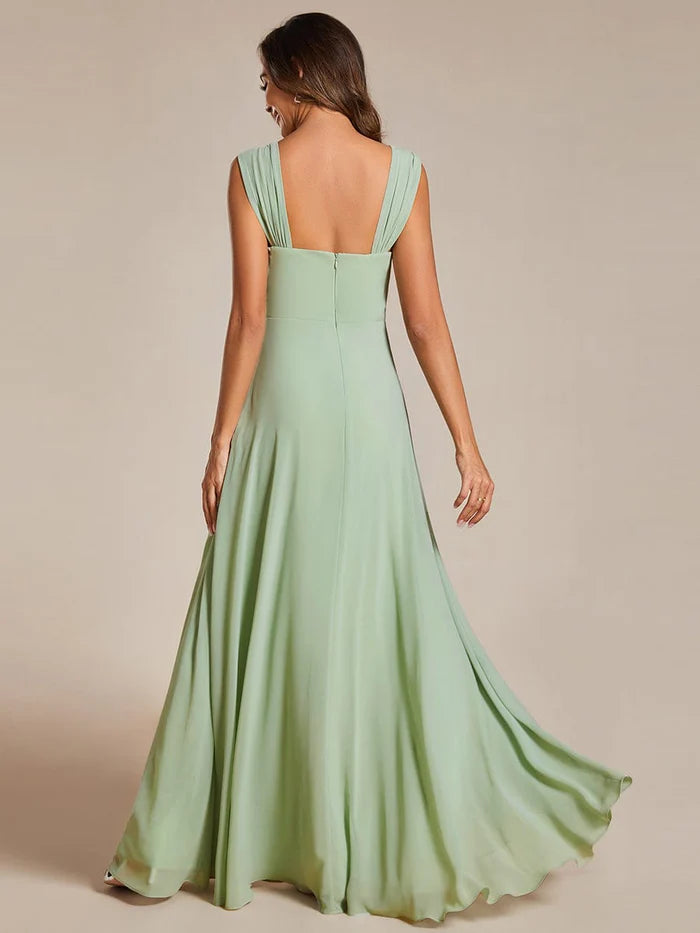 Chiffon Square Neck Bridesmaid Dress With Sleeveless - CALABRO®