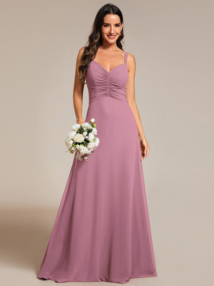 Elegant V Neck Spaghetti Straps Bridesmaids Dress Ruched Empire Waist Floor Length Chiffon Dresses - CALABRO®