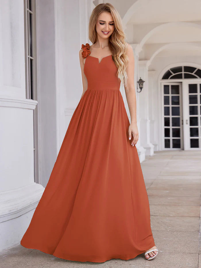 Elegant V-Neck Floral Strap Bodycon Chiffon Bridesmaid Dress - CALABRO®