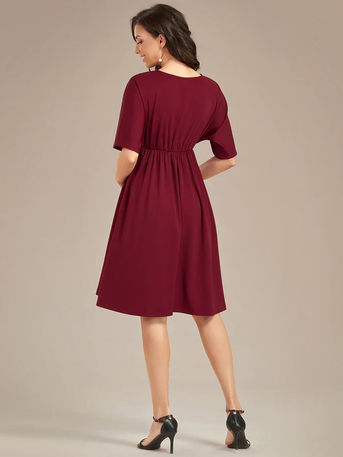 V Neck Short Pleated Maternity Dresses - CALABRO®