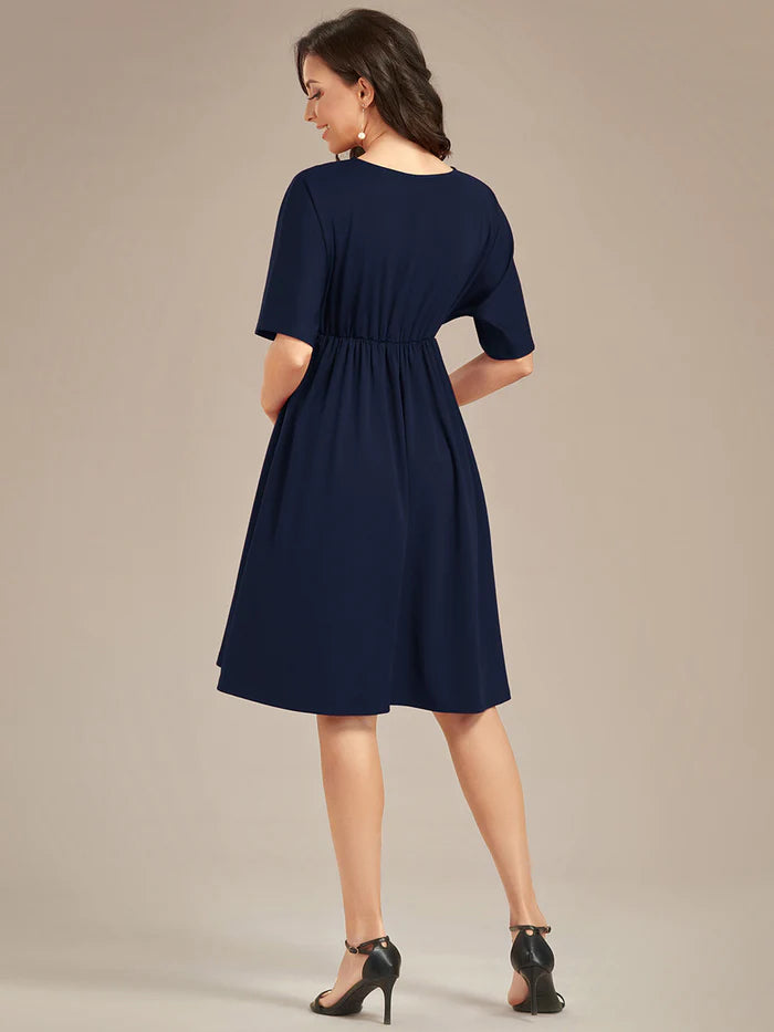 V Neck Short Pleated Maternity Dresses - CALABRO®