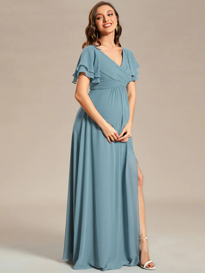 Ruffle Sleeves Split Chiffon Maternity Dresses - CALABRO®