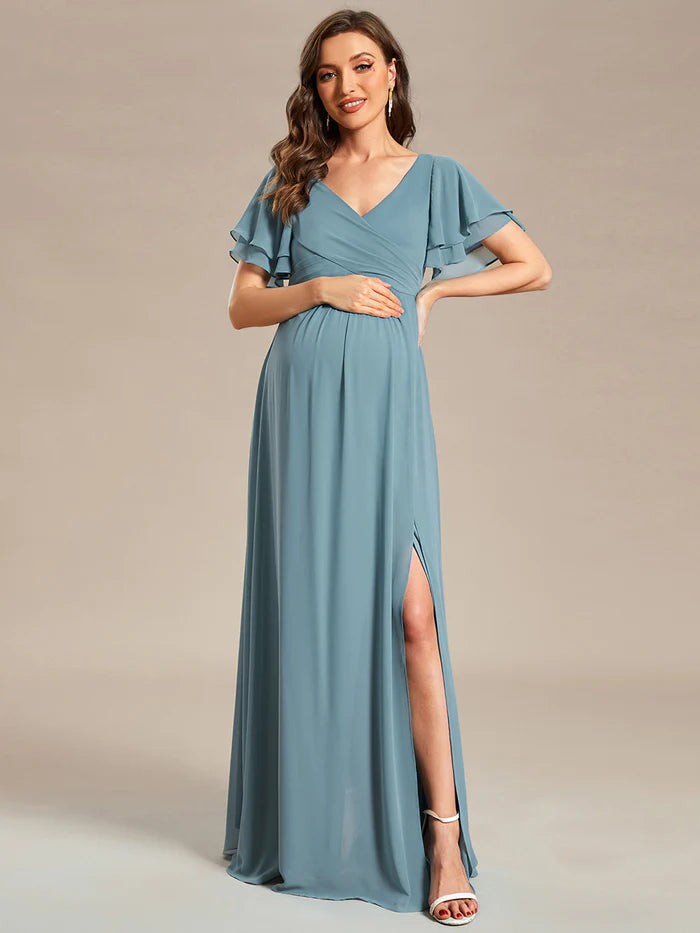 Ruffle Sleeves Split Chiffon Maternity Dresses - CALABRO®