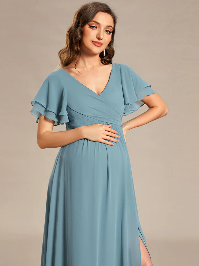 Ruffle Sleeves Split Chiffon Maternity Dresses - CALABRO®