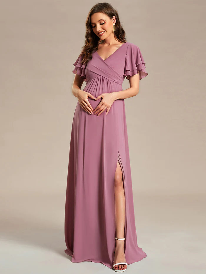 Ruffle Sleeves Split Chiffon Maternity Dresses - CALABRO®