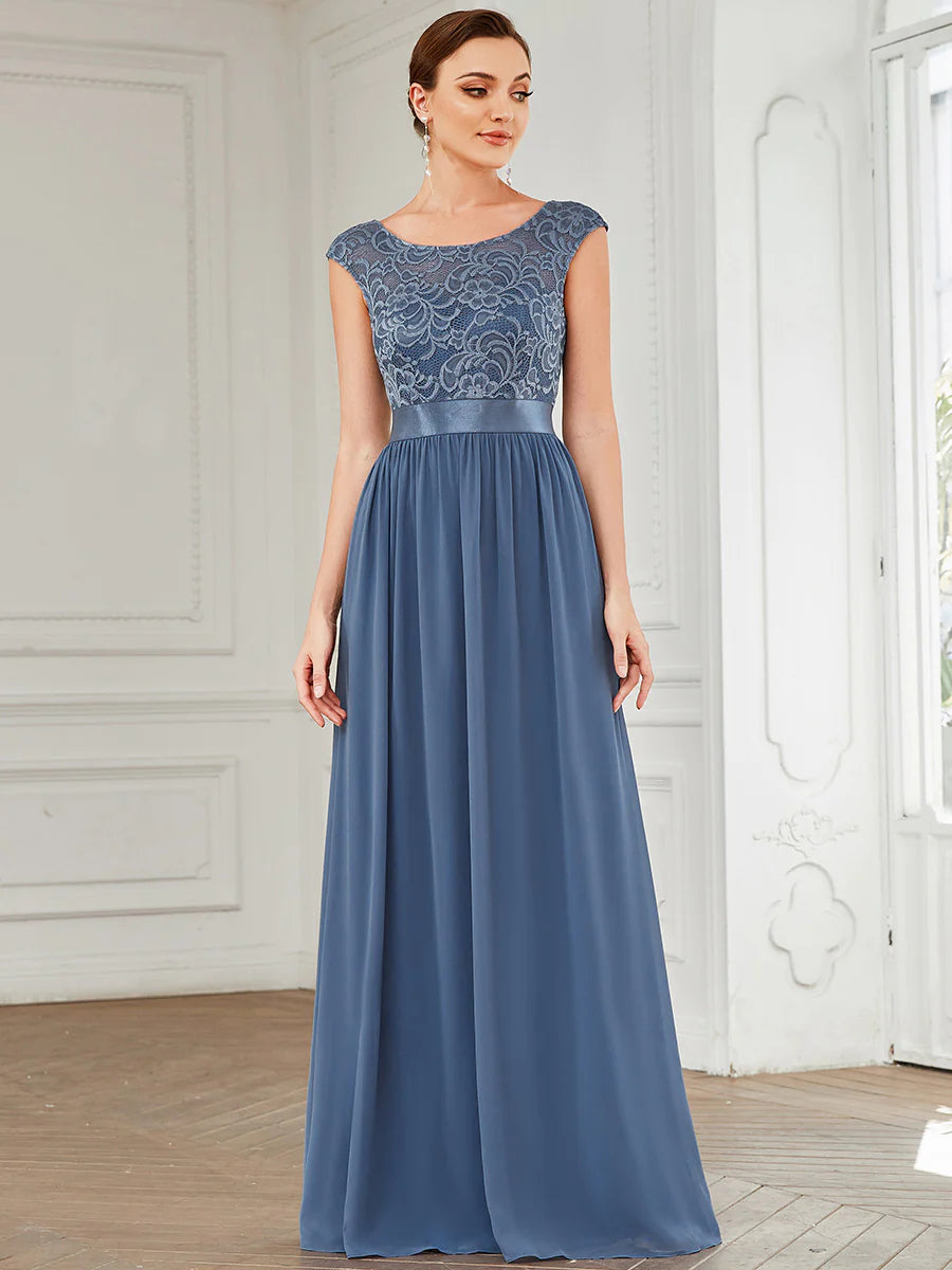 Scoop Neck Lace Top Bridesmaid Dress - CALABRO®