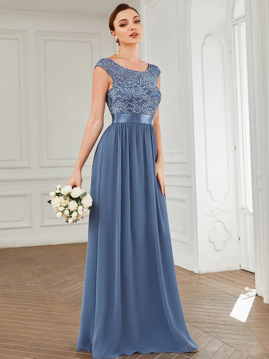 Scoop Neck Lace Top Bridesmaid Dress - CALABRO®