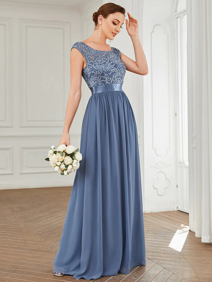 Scoop Neck Lace Top Bridesmaid Dress - CALABRO®