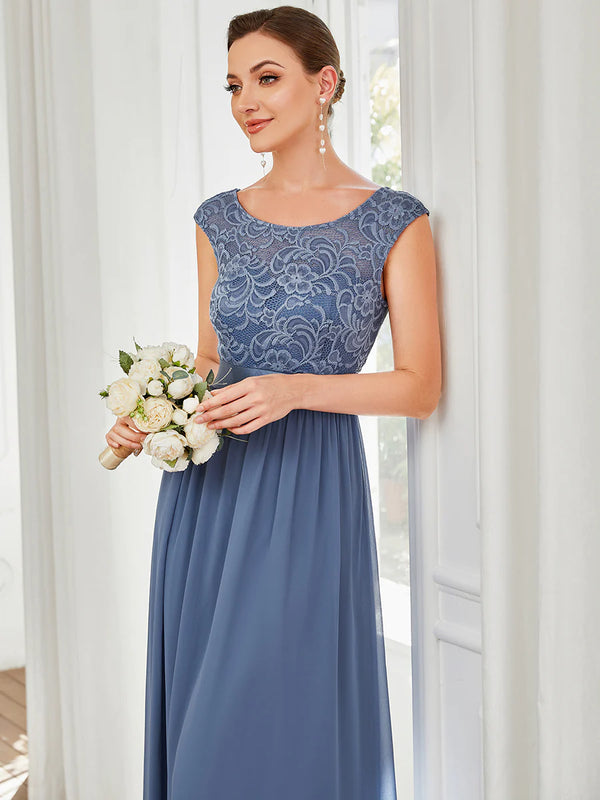 Scoop Neck Lace Top Bridesmaid Dress