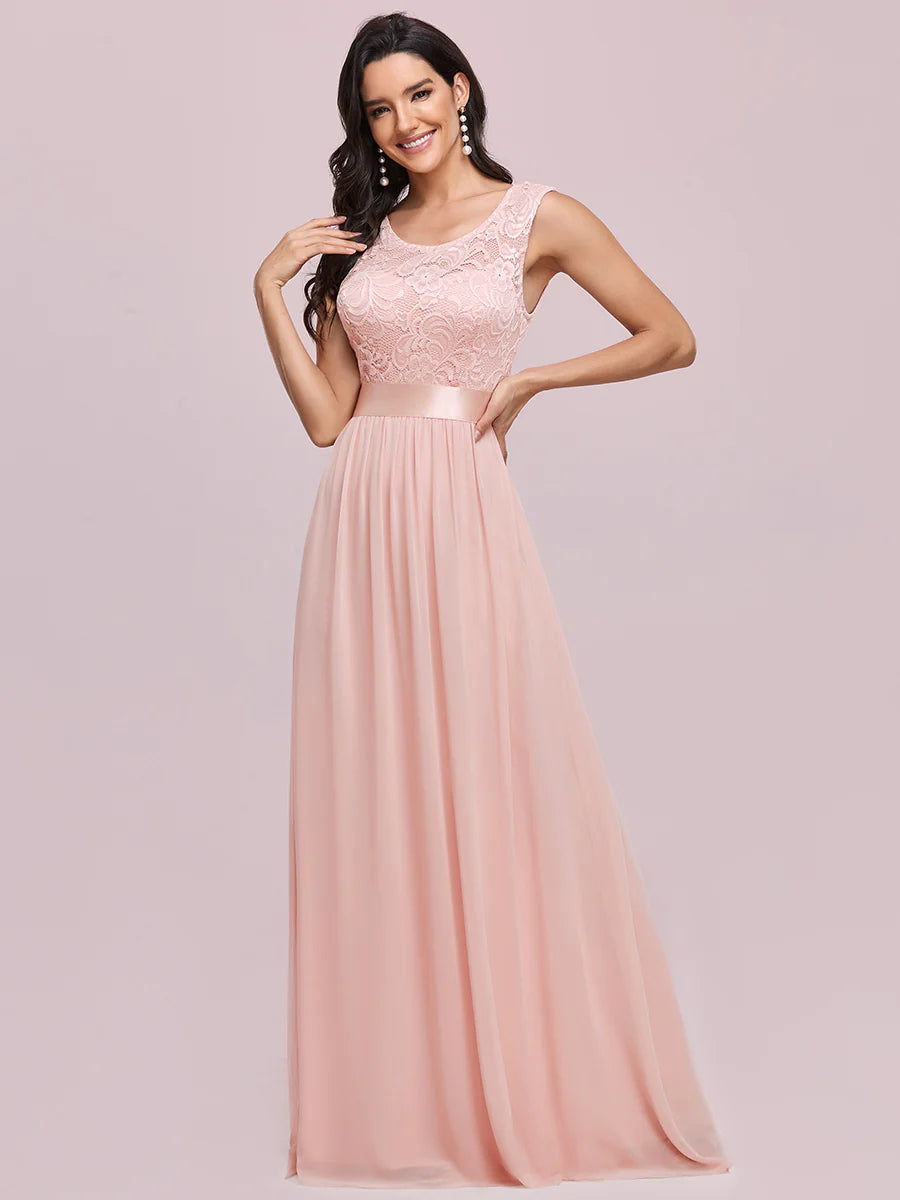 Scoop Neck Lace Top Bridesmaid Dress - CALABRO®