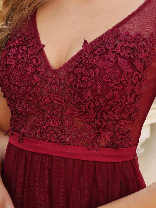 Floral Lace V-Neck Flowy Evening Dress