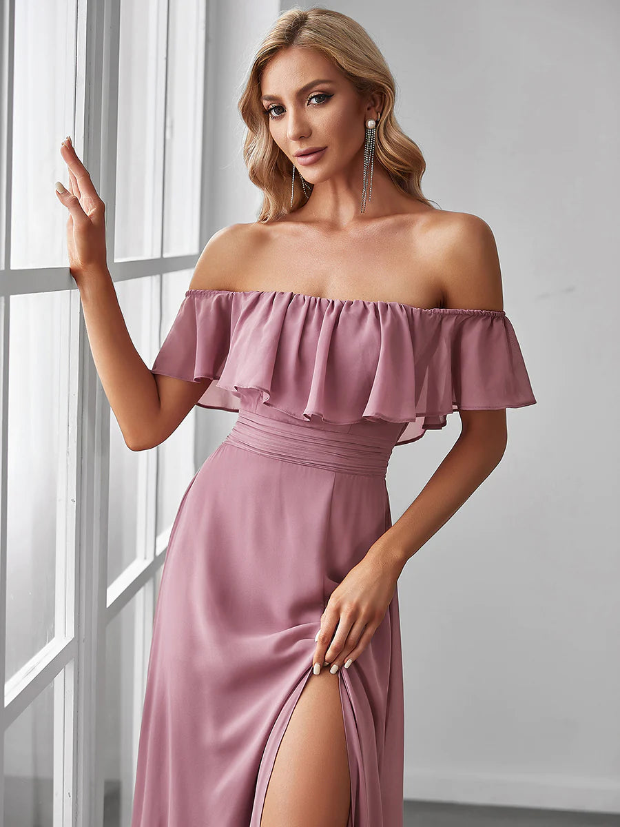 Off Shoulder High Split Bridesmaid Dress - CALABRO®