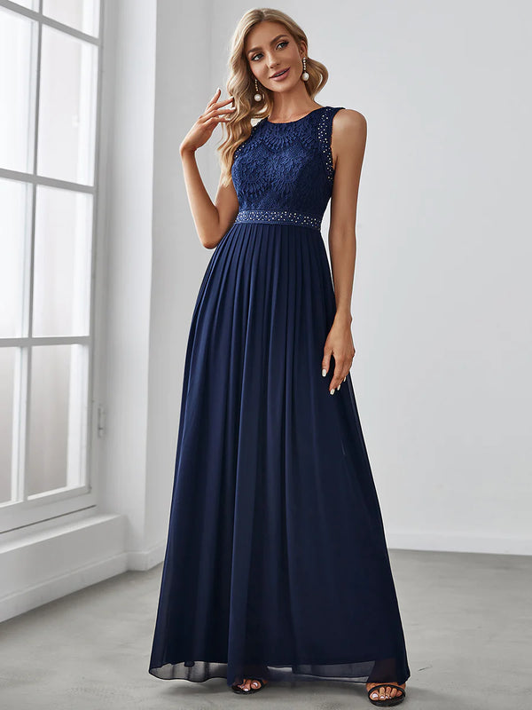 Lace Top High Neck Flowy Evening Dress Online Fashion Shopping