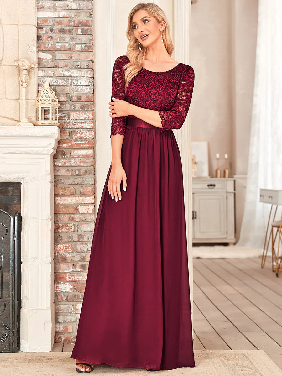 Elegant Empire Waist Bridesmaid Dresses with Long Lace Sleeve