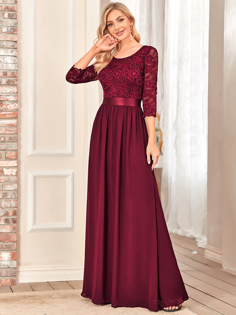 Elegant Empire Waist Evening Dress with Long Lace Sleeve - CALABRO®