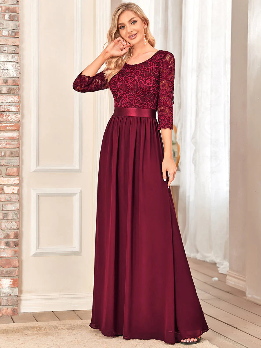 Elegant Empire Waist Bridesmaid Dresses with Long Lace Sleeve