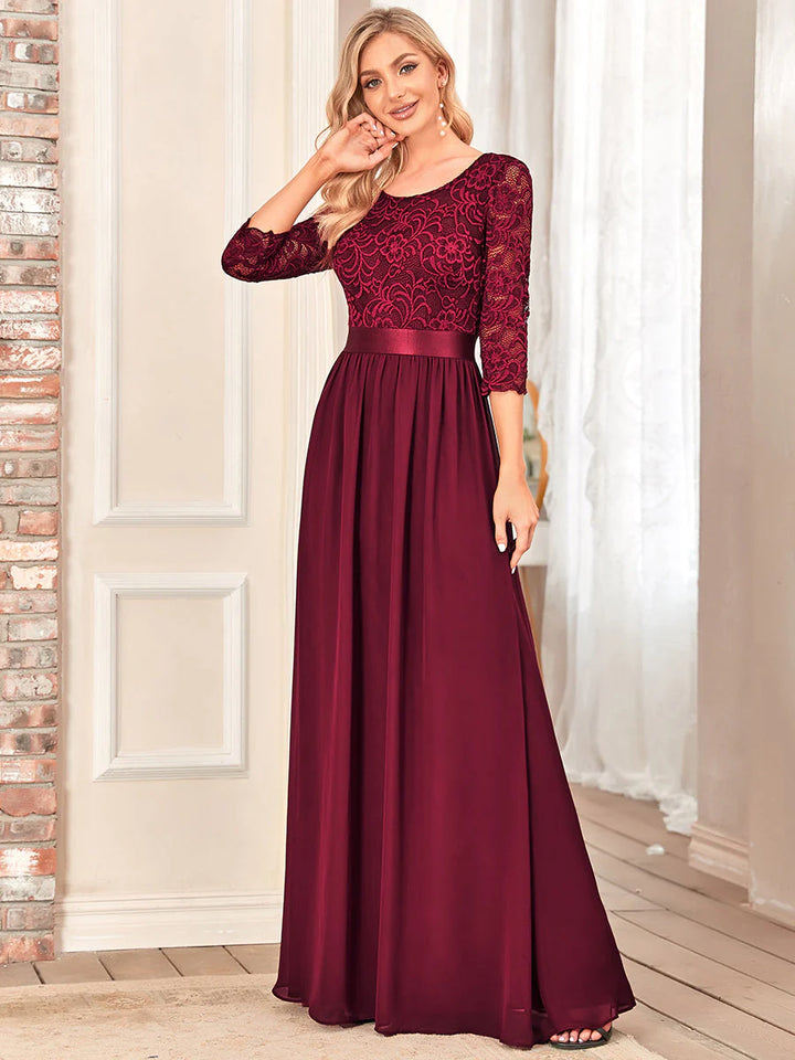 Elegant Empire Waist Bridesmaid Dresses with Long Lace Sleeve