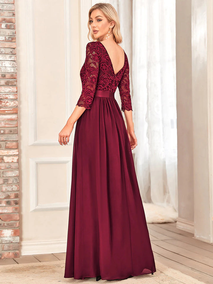 Elegant Empire Waist Bridesmaid Dresses with Long Lace Sleeve