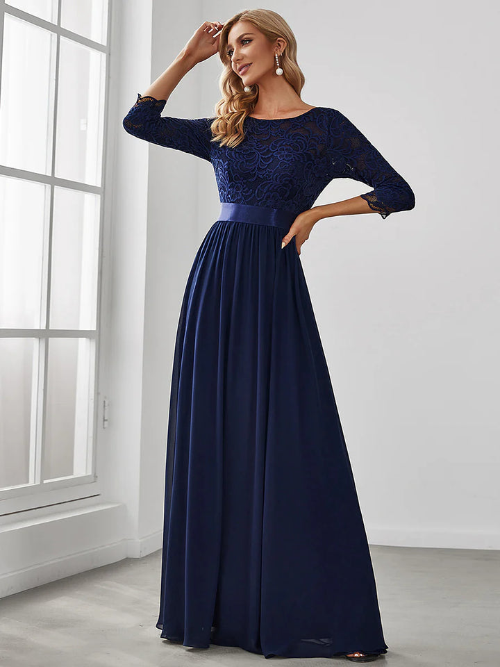 Elegant Empire Waist Bridesmaid Dresses with Long Lace Sleeve