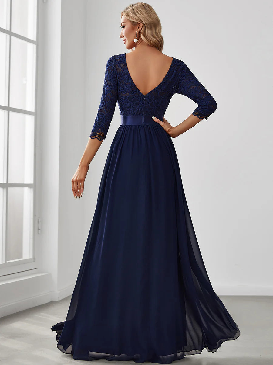 Elegant Empire Waist Bridesmaid Dresses with Long Lace Sleeve