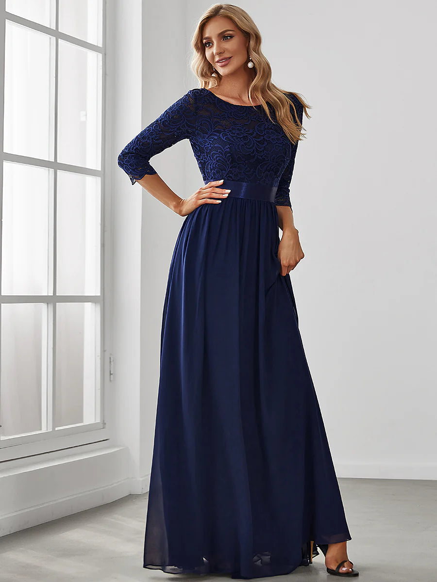 Elegant Empire Waist Bridesmaid Dresses with Long Lace Sleeve