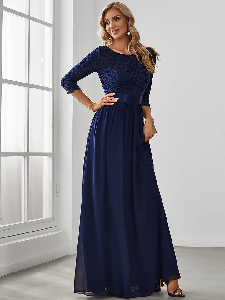 Elegant Empire Waist Bridesmaid Dresses with Long Lace Sleeve