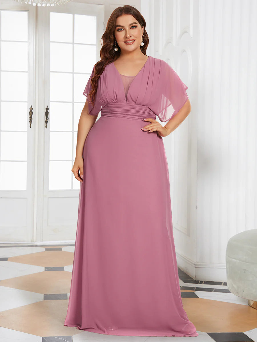 V-Neck Ruffle Sleeve Flowy Formal Dress - CALABRO®