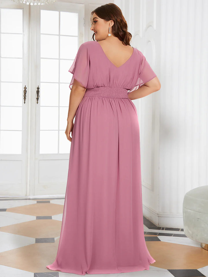 V-Neck Ruffle Sleeve Flowy Formal Dress - CALABRO®