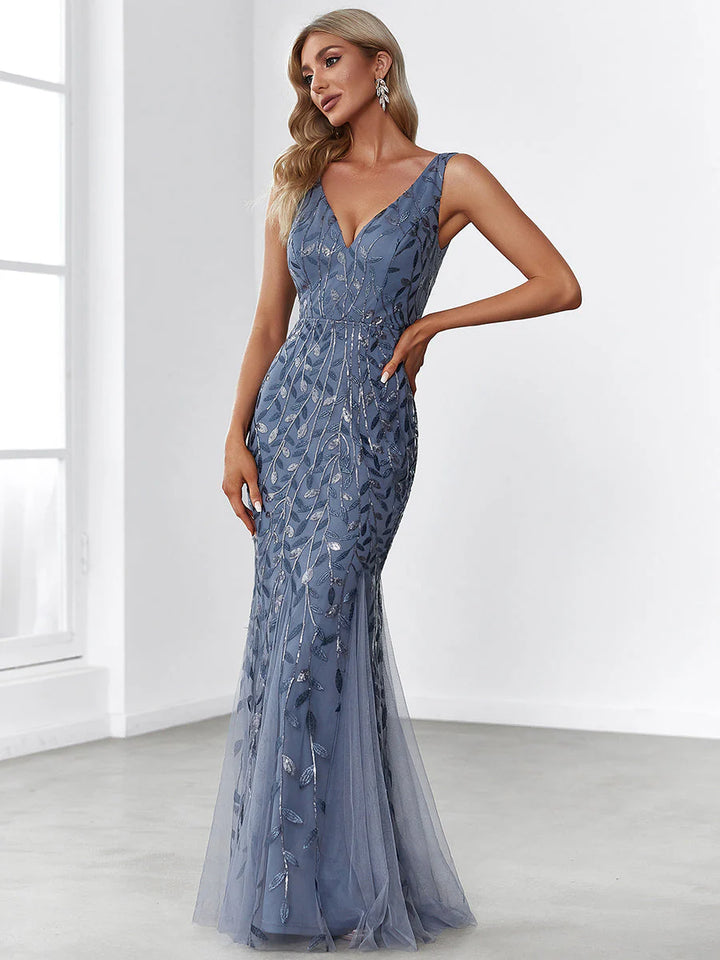 Sexy Double V-Neck Sequin Mermaid Maxi Dresses For Evening
