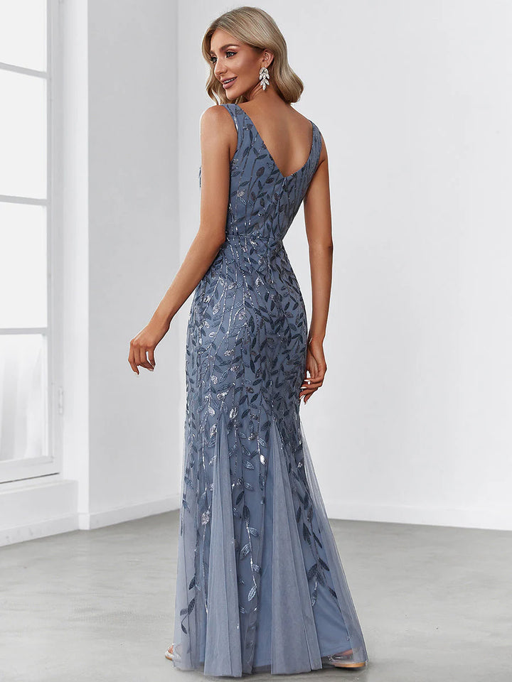 Sexy Double V-Neck Sequin Mermaid Maxi Dresses For Evening