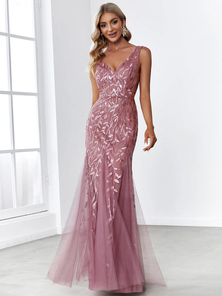 Sexy Double V-Neck Sequin Mermaid Maxi Dresses For Evening