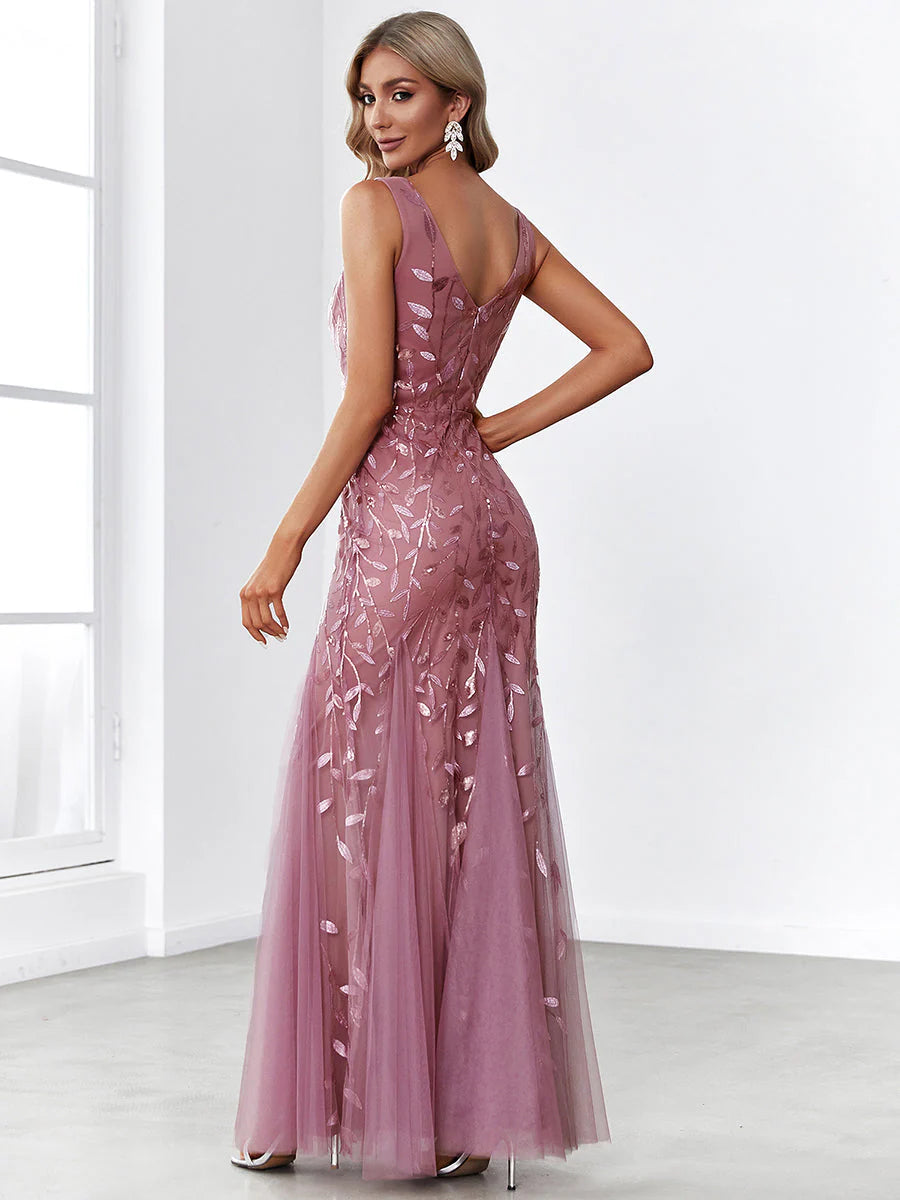 Sexy Double V-Neck Sequin Mermaid Maxi Dresses For Evening