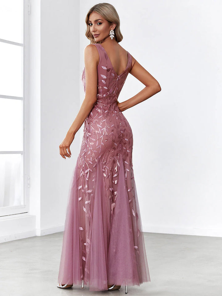 Sexy Double V-Neck Sequin Mermaid Maxi Dresses For Evening
