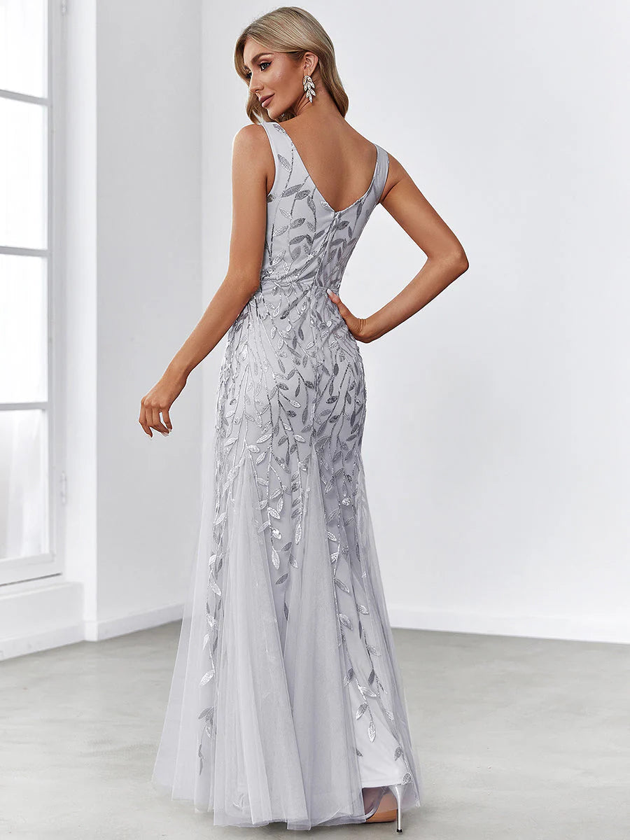 Sexy Double V-Neck Sequin Mermaid Maxi Dresses For Evening