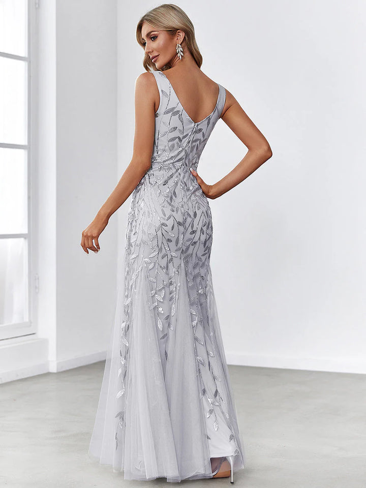 Sexy Double V-Neck Sequin Mermaid Maxi Dresses For Evening