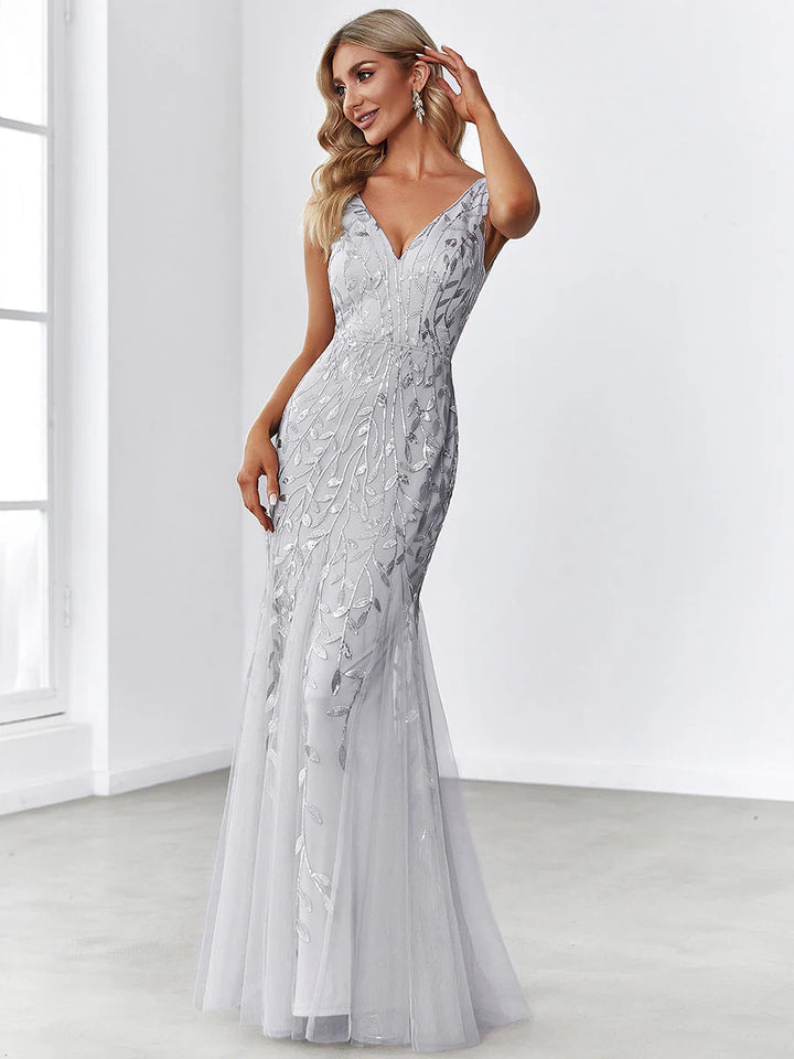 Sexy Double V-Neck Sequin Mermaid Maxi Dresses For Evening