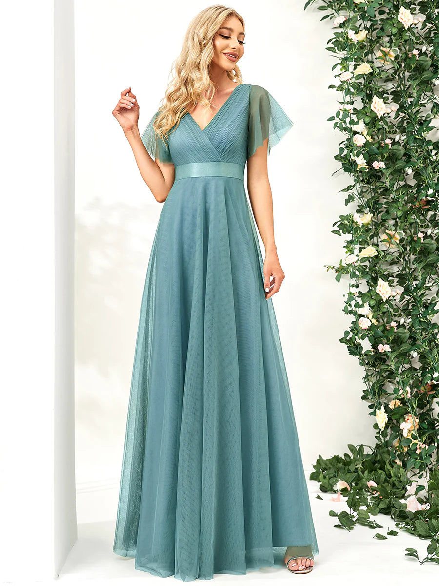 Women's V-Neck A-Line Floor-Length Bridesmaid Dresses - CALABRO®