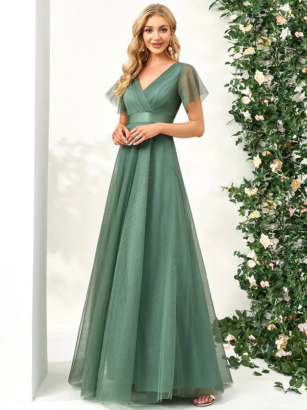 Women's V-Neck A-Line Floor-Length Bridesmaid Dresses