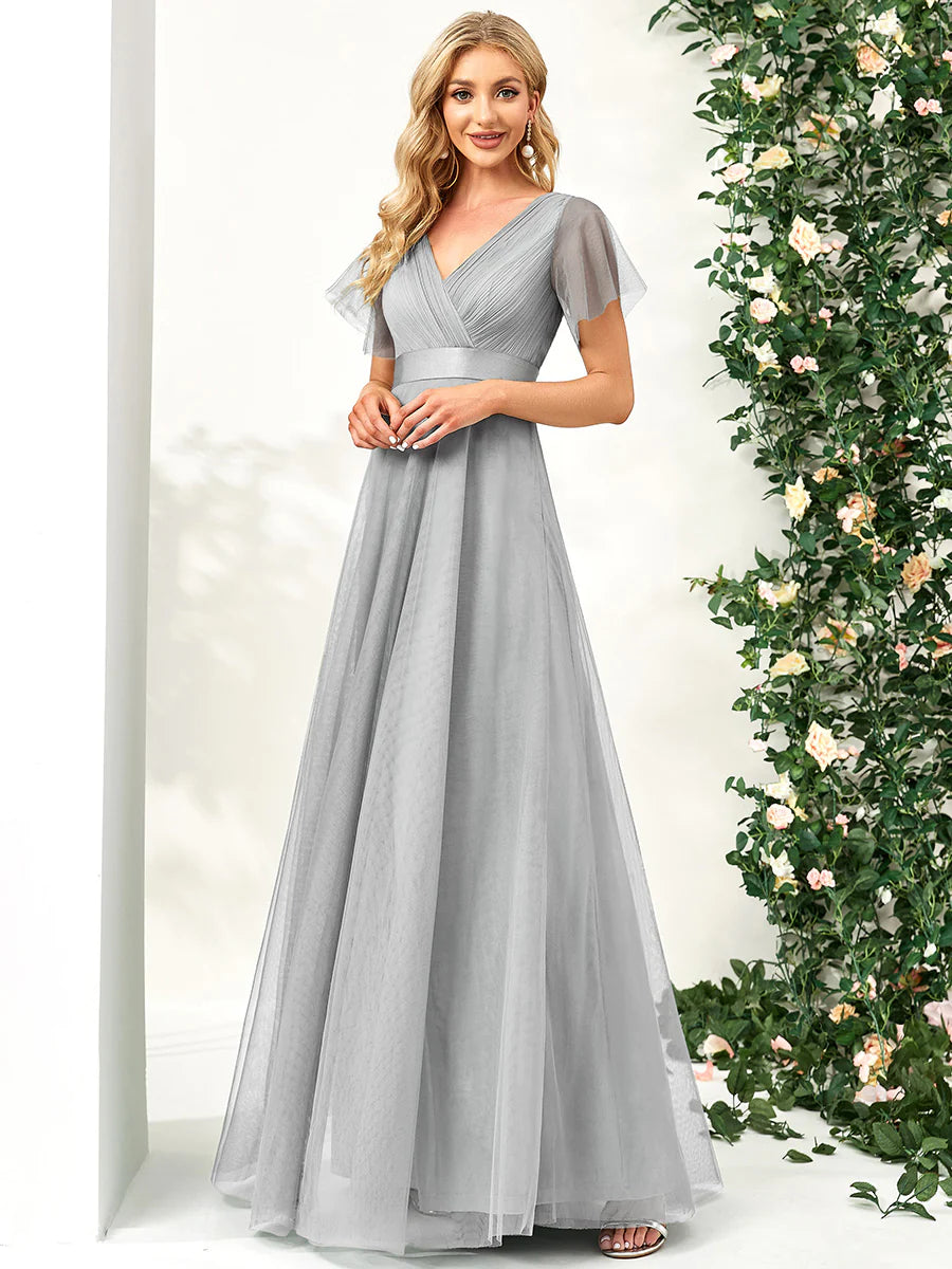 Women's V-Neck A-Line Floor-Length Bridesmaid Dresses - CALABRO®