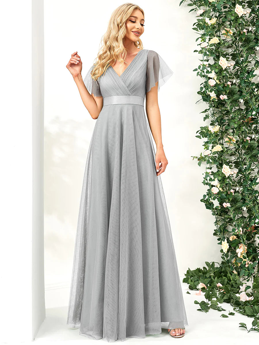 Women's V-Neck A-Line Floor-Length Bridesmaid Dresses - CALABRO®