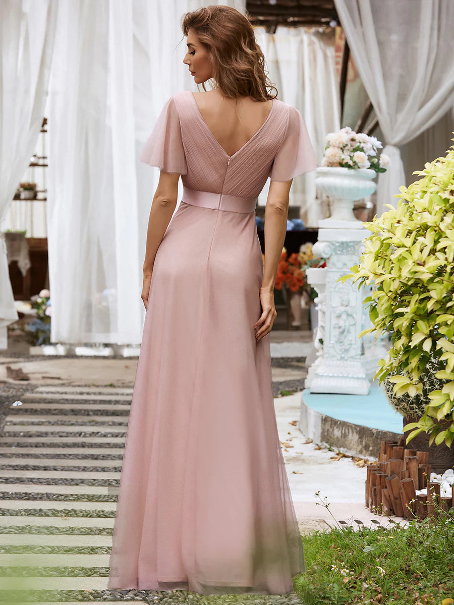 Women's V-Neck A-Line Floor-Length Bridesmaid Dresses