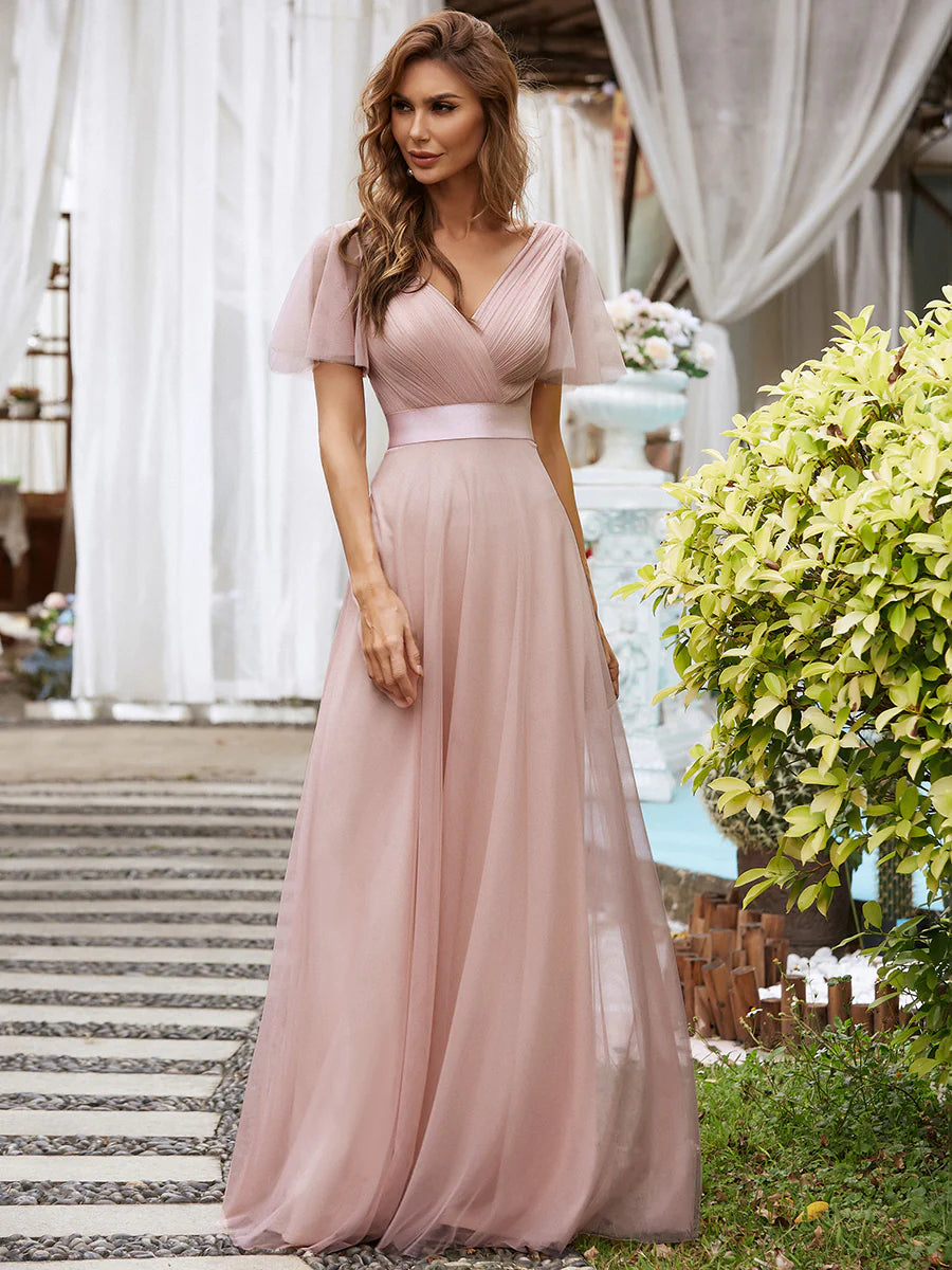 Women's V-Neck A-Line Floor-Length Bridesmaid Dresses